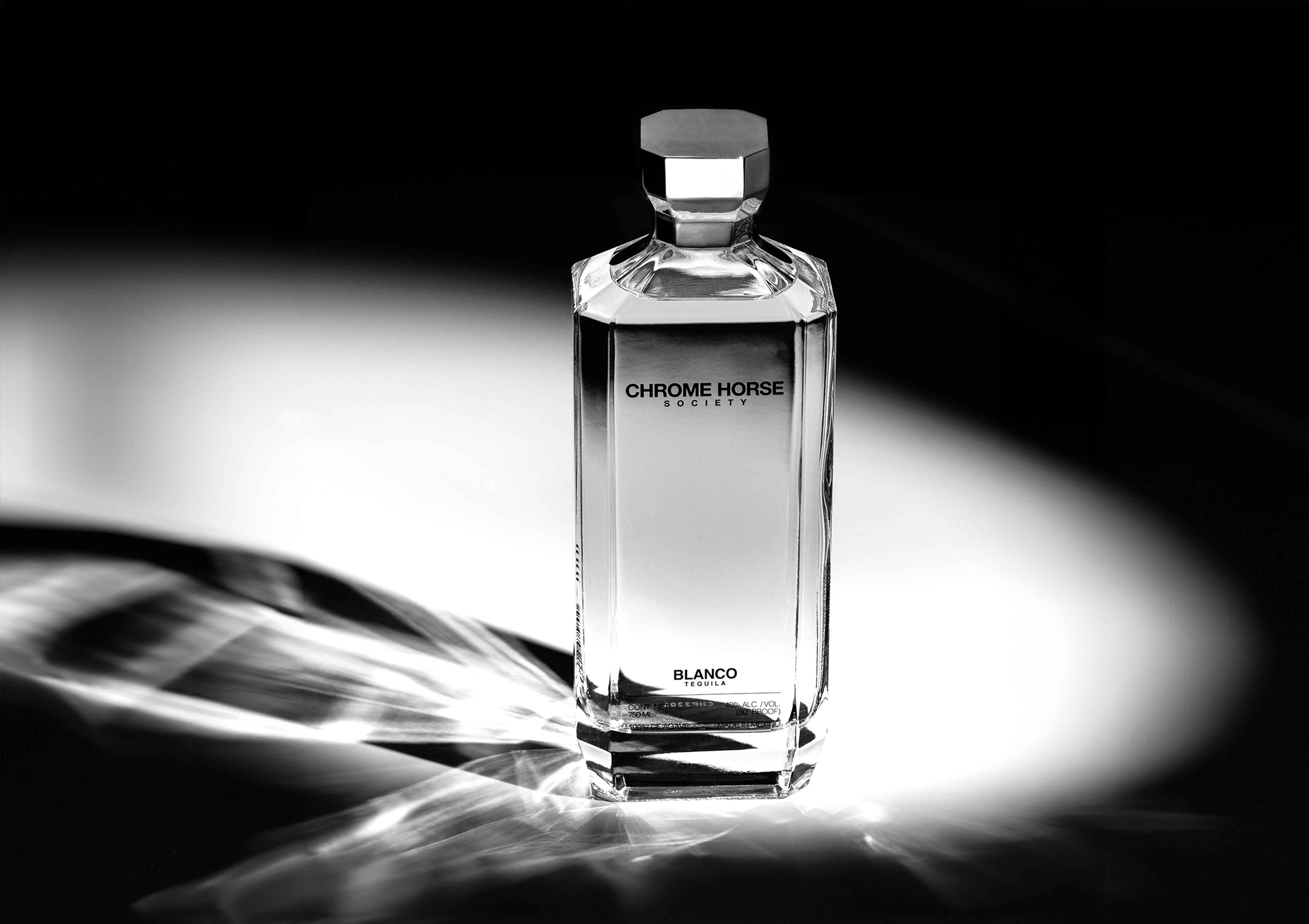 Chrome Horse Blanco Tequila Bottle with background - Front